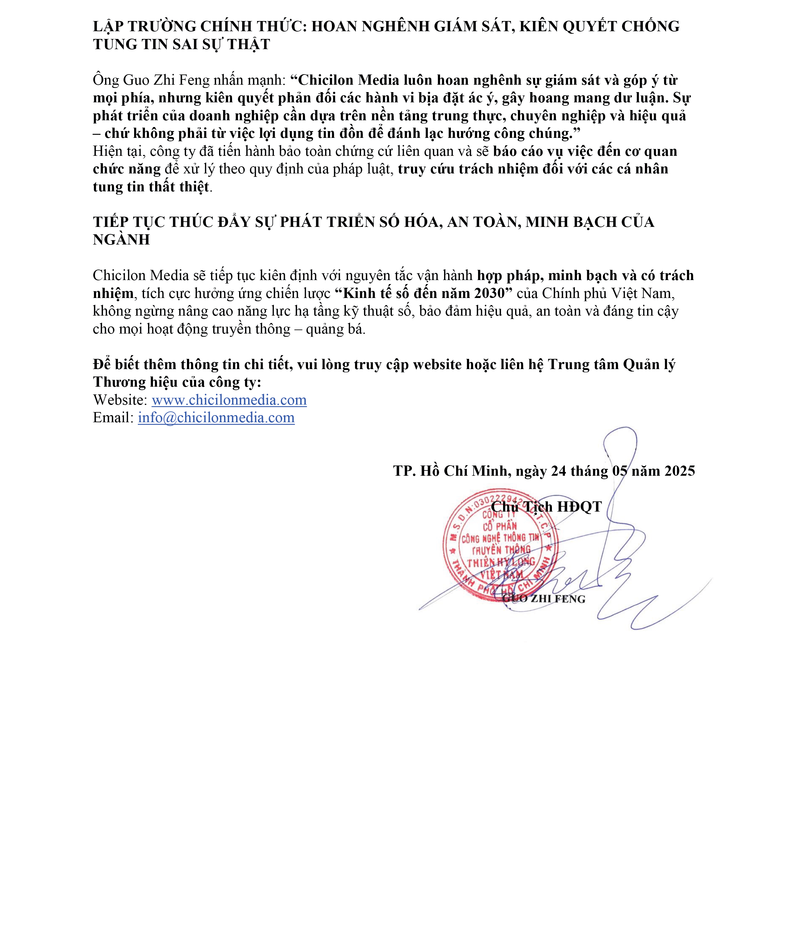 CHỦ TỊCH CHICILON MEDIA CHÍNH THỨC LÊN TIẾNG 2